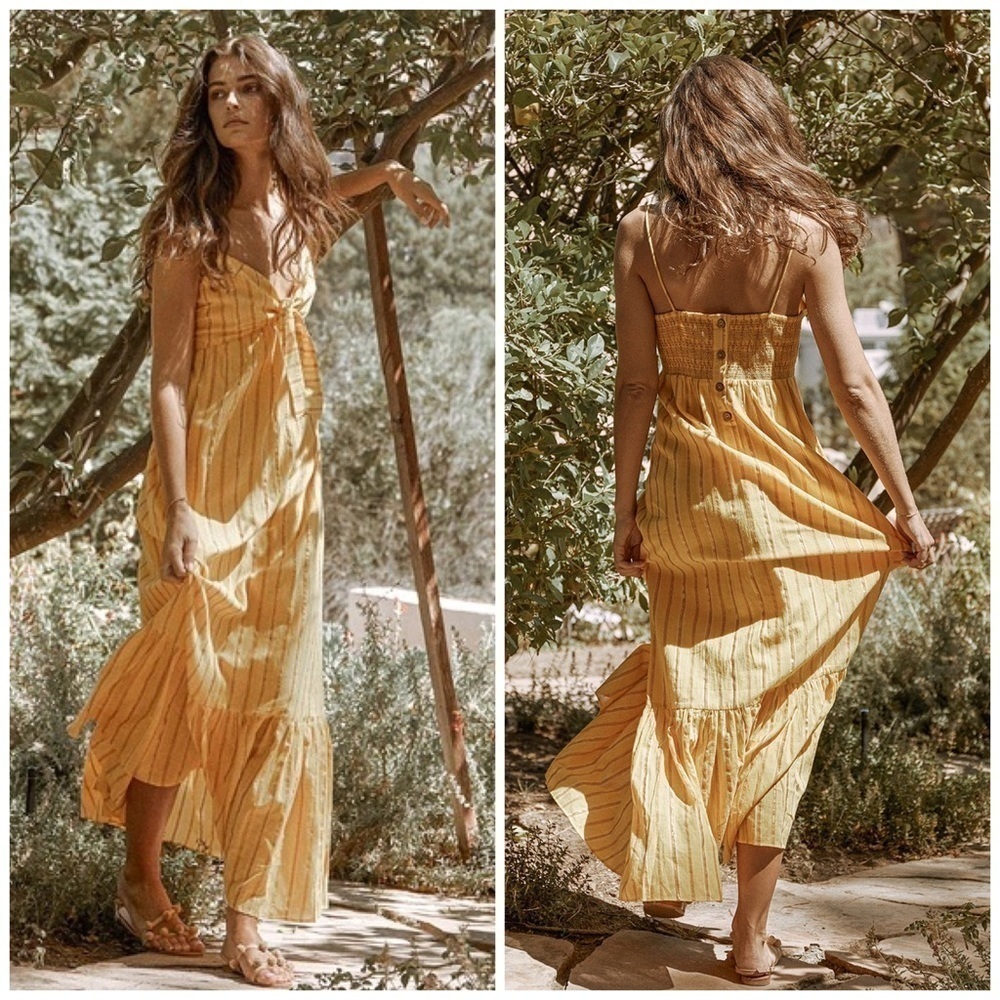 Saylor Eloisa Maxi Dress Yellow Stripe Knot Front